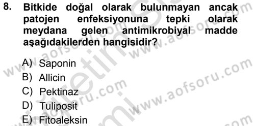 Fitopatoloji Dersi 2013 - 2014 Yılı Tek Ders Sınav Soruları 8. Soru