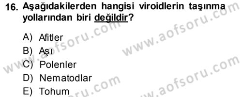 Fitopatoloji Dersi 2014 - 2015 Yılı (Final) Dönem Sonu Sınav Soruları 16. Soru