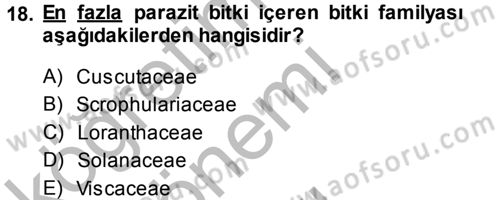 Fitopatoloji Dersi 2014 - 2015 Yılı (Final) Dönem Sonu Sınav Soruları 18. Soru