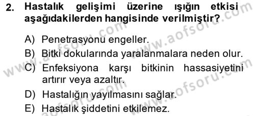 Fitopatoloji Dersi 2014 - 2015 Yılı (Final) Dönem Sonu Sınav Soruları 2. Soru
