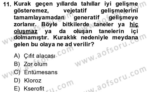 Fitopatoloji Dersi 2014 - 2015 Yılı Tek Ders Sınav Soruları 11. Soru