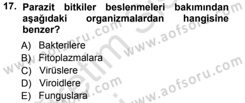 Fitopatoloji Dersi 2014 - 2015 Yılı Tek Ders Sınav Soruları 17. Soru