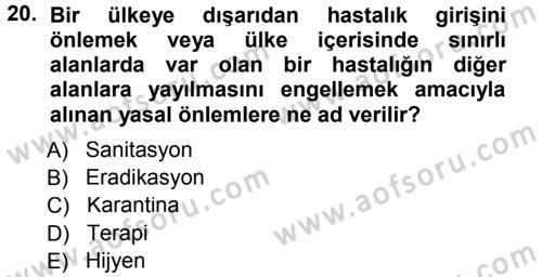 Fitopatoloji Dersi 2014 - 2015 Yılı Tek Ders Sınav Soruları 20. Soru