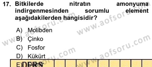 Fitopatoloji Dersi 2015 - 2016 Yılı (Vize) Ara Sınav Soruları 17. Soru