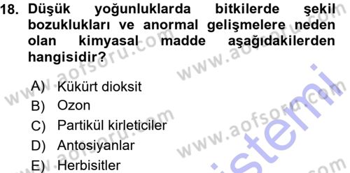 Fitopatoloji Dersi 2015 - 2016 Yılı (Vize) Ara Sınav Soruları 18. Soru