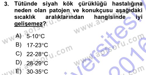 Fitopatoloji Dersi 2015 - 2016 Yılı (Vize) Ara Sınav Soruları 3. Soru