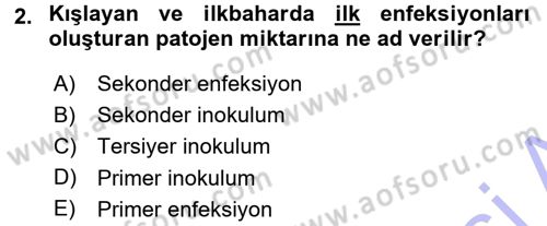 Fitopatoloji Dersi 2015 - 2016 Yılı (Final) Dönem Sonu Sınav Soruları 2. Soru