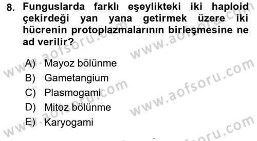 Fitopatoloji Dersi 2015 - 2016 Yılı (Final) Dönem Sonu Sınav Soruları 8. Soru