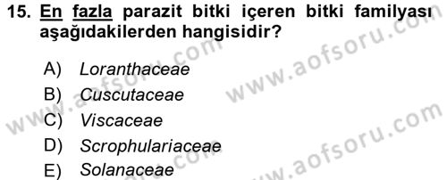Fitopatoloji Dersi 2015 - 2016 Yılı Tek Ders Sınav Soruları 15. Soru