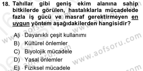 Fitopatoloji Dersi 2015 - 2016 Yılı Tek Ders Sınav Soruları 18. Soru