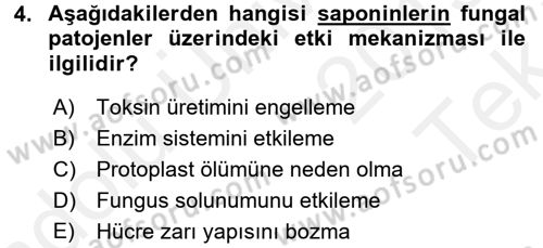 Fitopatoloji Dersi 2015 - 2016 Yılı Tek Ders Sınav Soruları 4. Soru