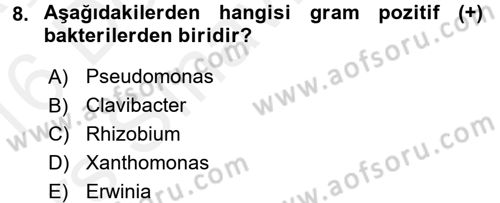 Fitopatoloji Dersi 2015 - 2016 Yılı Tek Ders Sınav Soruları 8. Soru