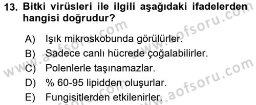 Fitopatoloji Dersi 2016 - 2017 Yılı 3 Ders Sınav Soruları 13. Soru