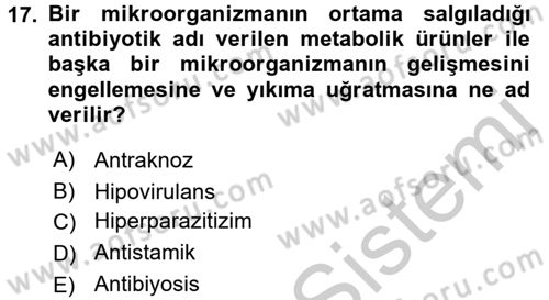 Fitopatoloji Dersi 2016 - 2017 Yılı 3 Ders Sınav Soruları 17. Soru
