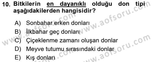 Fitopatoloji Dersi 2016 - 2017 Yılı (Vize) Ara Sınav Soruları 10. Soru
