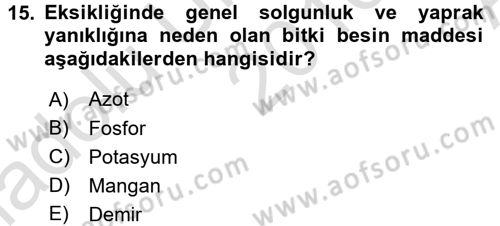 Fitopatoloji Dersi 2016 - 2017 Yılı (Vize) Ara Sınav Soruları 15. Soru