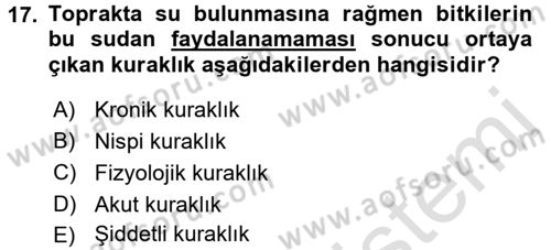 Fitopatoloji Dersi 2016 - 2017 Yılı (Vize) Ara Sınav Soruları 17. Soru