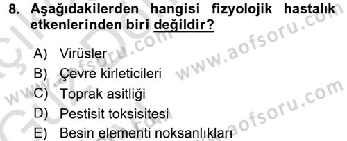 Fitopatoloji Dersi 2016 - 2017 Yılı (Vize) Ara Sınav Soruları 8. Soru