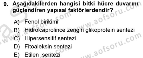 Fitopatoloji Dersi 2016 - 2017 Yılı (Vize) Ara Sınav Soruları 9. Soru