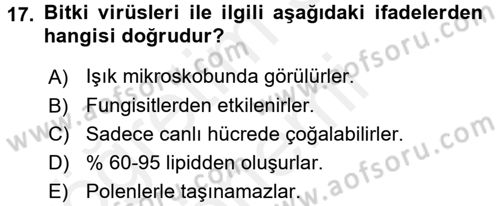 Fitopatoloji Dersi 2016 - 2017 Yılı (Final) Dönem Sonu Sınav Soruları 17. Soru