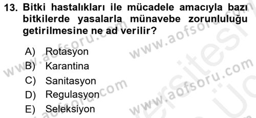 Fitopatoloji Dersi 2017 - 2018 Yılı 3 Ders Sınav Soruları 13. Soru