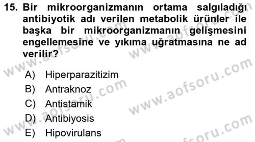 Fitopatoloji Dersi 2017 - 2018 Yılı 3 Ders Sınav Soruları 15. Soru