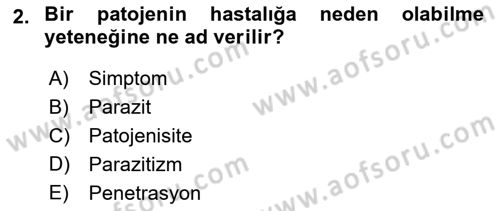 Fitopatoloji Dersi 2017 - 2018 Yılı 3 Ders Sınav Soruları 2. Soru