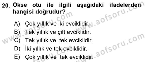 Fitopatoloji Dersi 2017 - 2018 Yılı 3 Ders Sınav Soruları 20. Soru