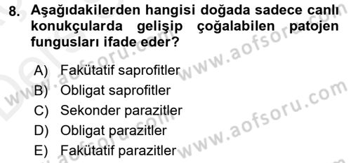 Fitopatoloji Dersi 2017 - 2018 Yılı 3 Ders Sınav Soruları 8. Soru