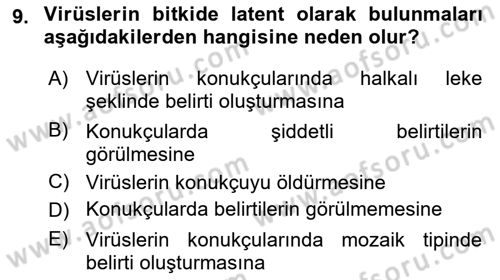 Fitopatoloji Dersi 2017 - 2018 Yılı 3 Ders Sınav Soruları 9. Soru