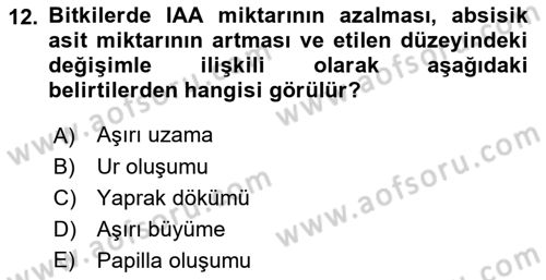 Fitopatoloji Dersi 2017 - 2018 Yılı (Vize) Ara Sınav Soruları 12. Soru