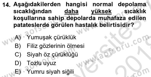 Fitopatoloji Dersi 2017 - 2018 Yılı (Vize) Ara Sınav Soruları 14. Soru