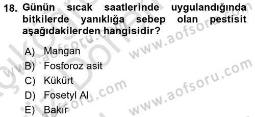 Fitopatoloji Dersi 2017 - 2018 Yılı (Vize) Ara Sınav Soruları 18. Soru