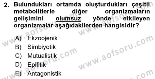 Fitopatoloji Dersi 2017 - 2018 Yılı (Vize) Ara Sınav Soruları 2. Soru