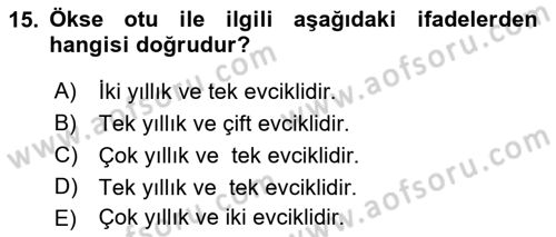 Fitopatoloji Dersi 2017 - 2018 Yılı (Final) Dönem Sonu Sınav Soruları 15. Soru