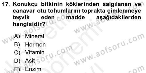 Fitopatoloji Dersi 2017 - 2018 Yılı (Final) Dönem Sonu Sınav Soruları 17. Soru