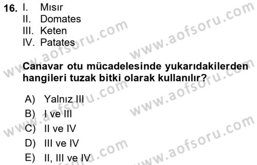 Fitopatoloji Dersi 2018 - 2019 Yılı 3 Ders Sınav Soruları 16. Soru
