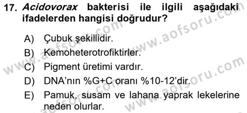 Fitopatoloji Dersi 2018 - 2019 Yılı 3 Ders Sınav Soruları 17. Soru