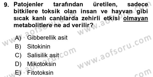 Fitopatoloji Dersi 2018 - 2019 Yılı 3 Ders Sınav Soruları 9. Soru