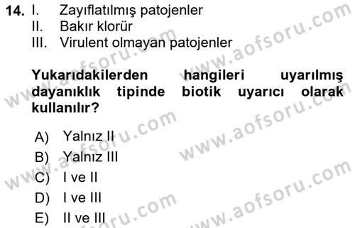 Fitopatoloji Dersi 2018 - 2019 Yılı (Vize) Ara Sınav Soruları 14. Soru