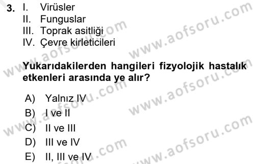 Fitopatoloji Dersi 2018 - 2019 Yılı (Vize) Ara Sınav Soruları 3. Soru