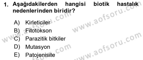 Fitopatoloji Dersi 2018 - 2019 Yılı (Final) Dönem Sonu Sınav Soruları 1. Soru