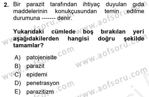 Fitopatoloji Dersi 2018 - 2019 Yılı (Final) Dönem Sonu Sınav Soruları 2. Soru