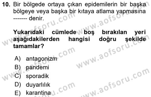 Fitopatoloji Dersi 2019 - 2020 Yılı (Vize) Ara Sınav Soruları 10. Soru