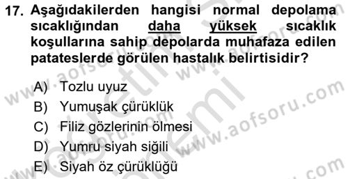 Fitopatoloji Dersi 2019 - 2020 Yılı (Vize) Ara Sınav Soruları 17. Soru