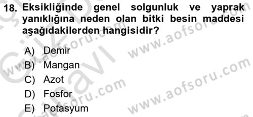 Fitopatoloji Dersi 2019 - 2020 Yılı (Vize) Ara Sınav Soruları 18. Soru