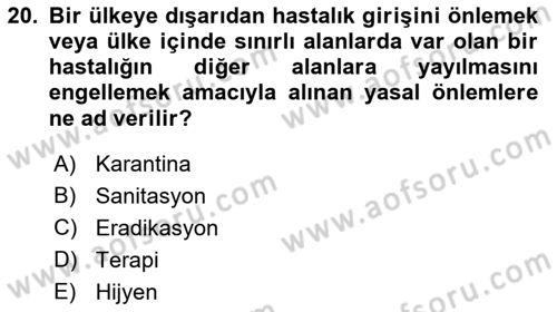 Fitopatoloji Dersi 2019 - 2020 Yılı (Final) Dönem Sonu Sınav Soruları 20. Soru