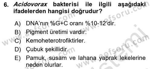Fitopatoloji Dersi 2019 - 2020 Yılı (Final) Dönem Sonu Sınav Soruları 6. Soru