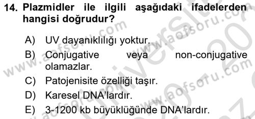 Fitopatoloji Dersi 2020 - 2021 Yılı Yaz Okulu Sınavı 14. Soru