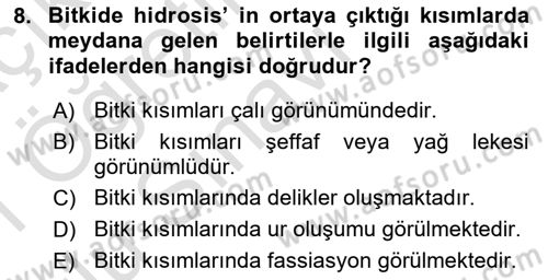 Fitopatoloji Dersi 2020 - 2021 Yılı Yaz Okulu Sınav Soruları 8. Soru